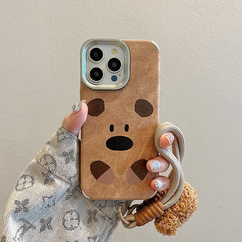 

Ins Autumn and Winter Brown Expression Plush Bear for Apple 16 Mobile Phone Case for IPhone15ProMax Anti-fall 14 For Apple XS