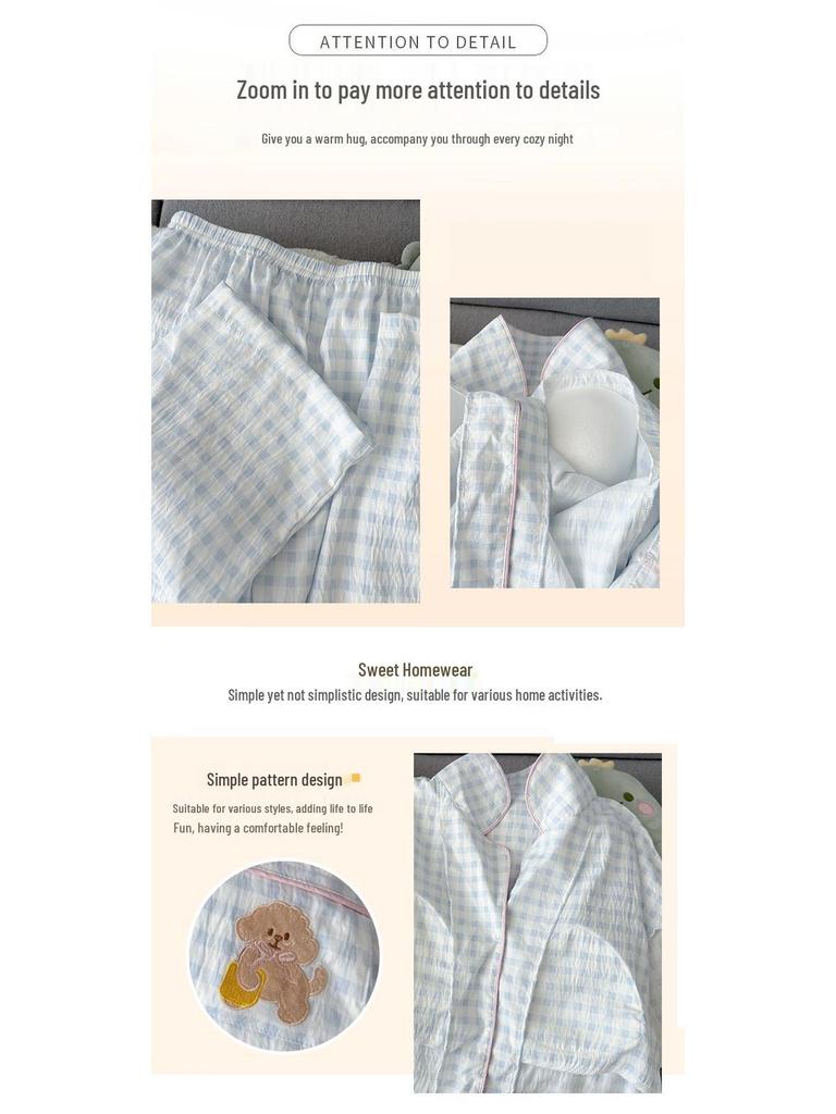 Women's Summer Cartoon Pajama Set: Short-Sleeved, Thin, 3-Piece with Chest Pads Suitable for Home or Outdoor Wear