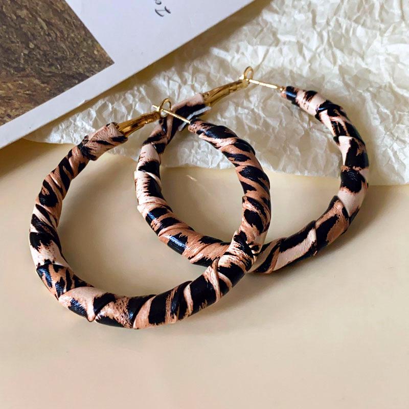 Silver Needle Leopard Print Geometric Hoop Earrings - Trendy High-End Spicy Girl Style for Women