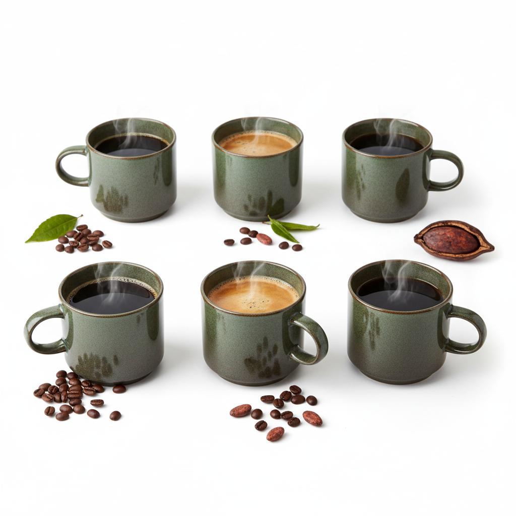 Coffee Tea Mugs Set 6 Pcs Dark Green Matte 350 Ml Ø 9.5 Cm