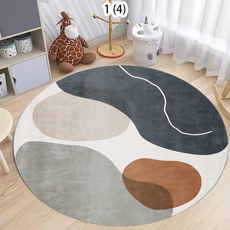 Modern Geometric Round Area Rug Soft Non-slip Decorative Carpet Minimalist Color Block Floor Mat for Living Room Bedroom