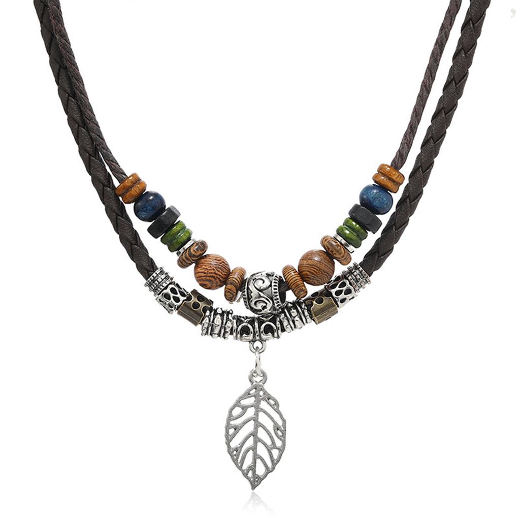 Handmade Natural Wood Bead Long Chain Necklace Adjustable Length Lightweight Multilayered Jewelry For Everyday Wear