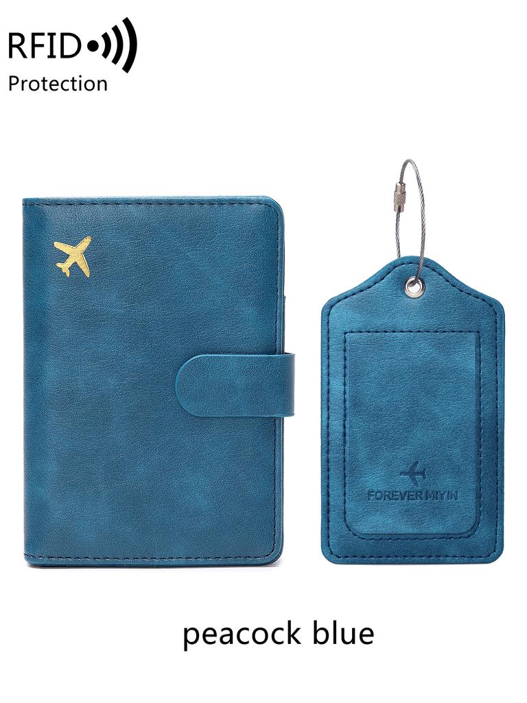 RFID travel passport set with passport holder and PU luggage label 2 pieces/set suitable for men and women's travel accessories