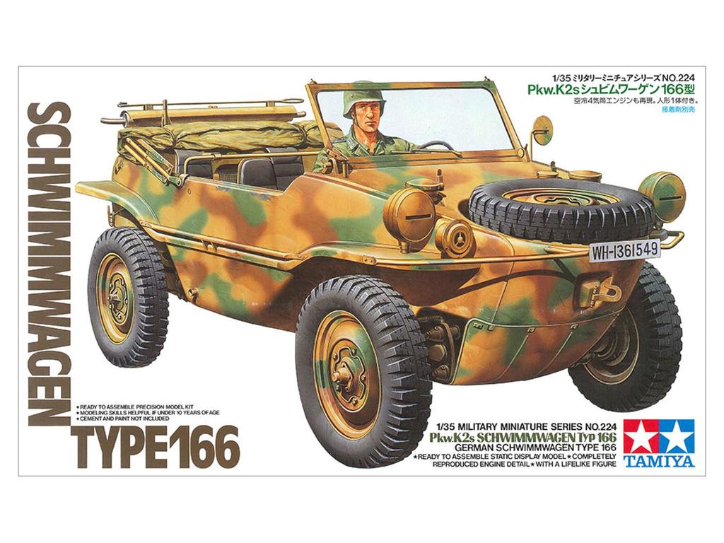 Tamiya Military Miniature Series 224 German Army Schwimmwagen 166 Plastic Model Kit 35224 1/35 No. Pkw.K2s