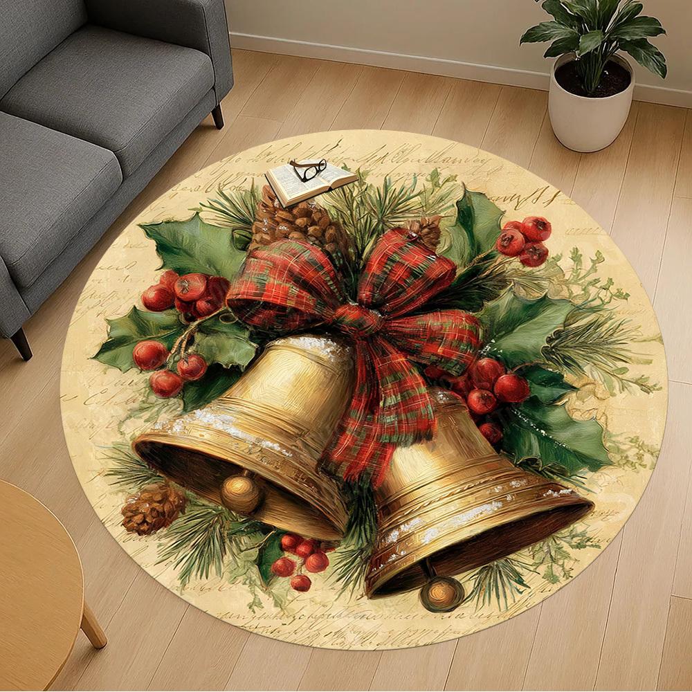 1PC Christmas bells Holly berries Office Round Area Rug, Under Office Chairs Bedroom Living Room Home Decor, Carpet for Office -1110161