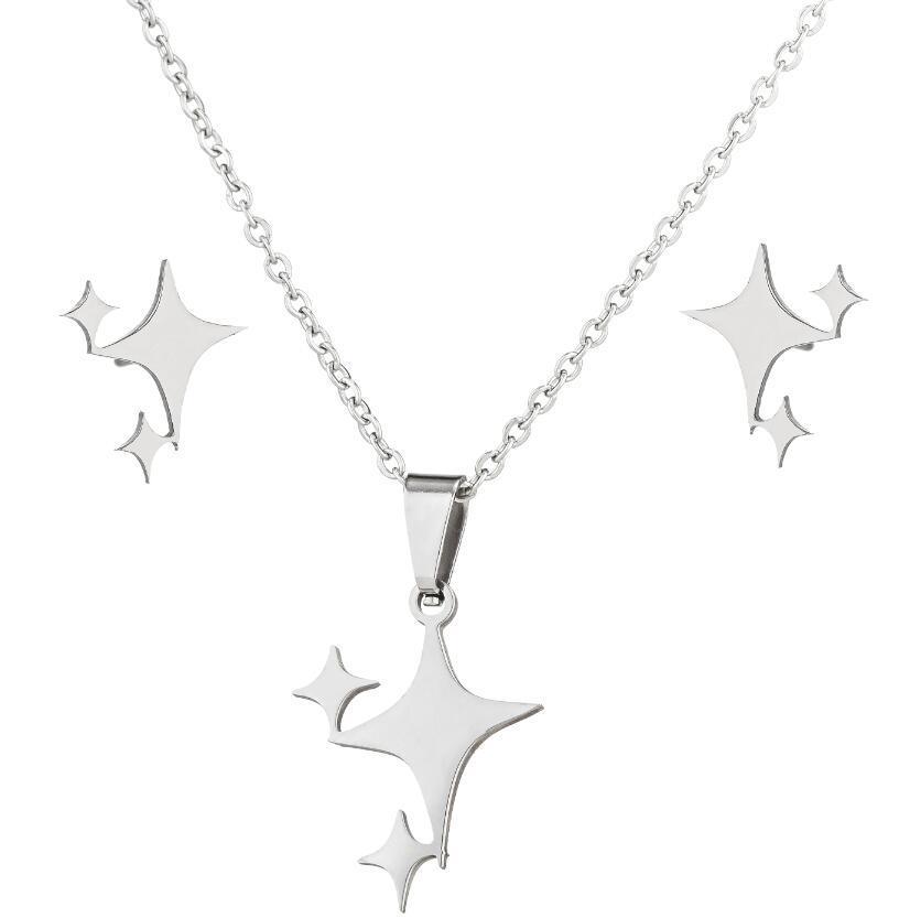 Simple Fresh Stainless Steel Star Earrings & Necklace Set for Women