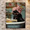 Whimsical Cat & Book Bathtub Canvas Wall Art for Any Room