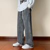 Four Seasons Streetwear Loose Jeans Men Korean Style Fashion Loose Straight Wide Leg Pants Men's Brand Clothing Black Light Blue