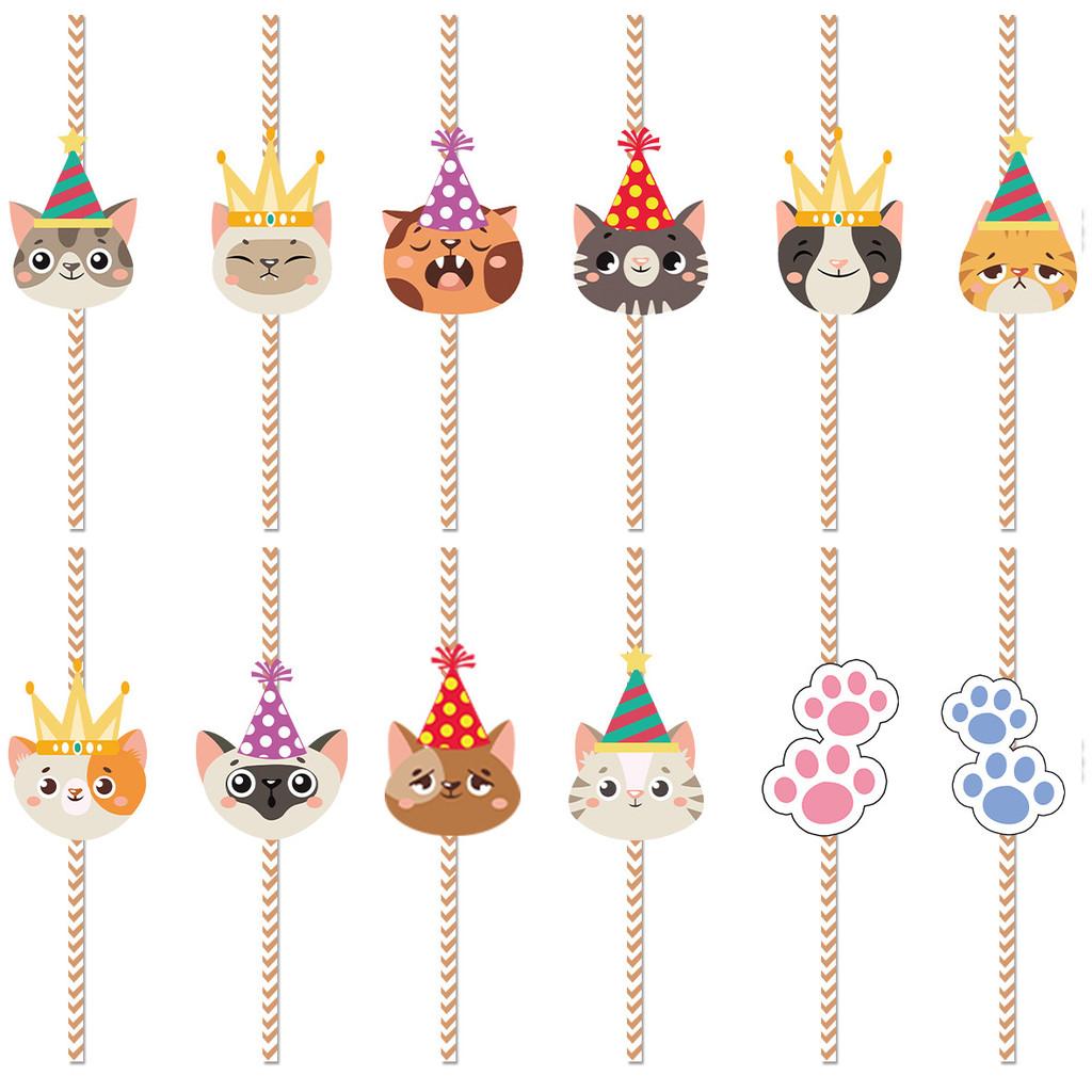 

Childrens Cat Cartoon Party Supplies 24pcs Paper Straws For Event Decor Festival