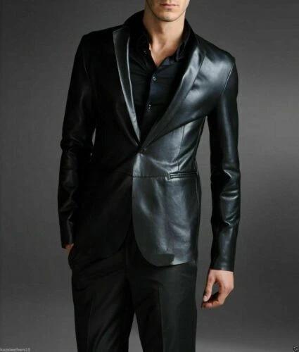 Handmade Formal Business New Black Men's Blazer Stylish Genuine Lambskin Leather