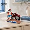 Beach Dwarf Decoration Funny Summer Santa Motorcycle Figurine with Beer, Resin Motorbike Gnome Environmentally Friendly Art Sculpture, Outdoor Garden
