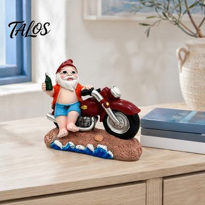 Strand Törpe Dekoráció Vicces Nyári Télapó Motorkerékpár Figura Sörrel, Gyanta Motoros Manó Környezetbarát Művészeti Szobor, Kültéri Kert