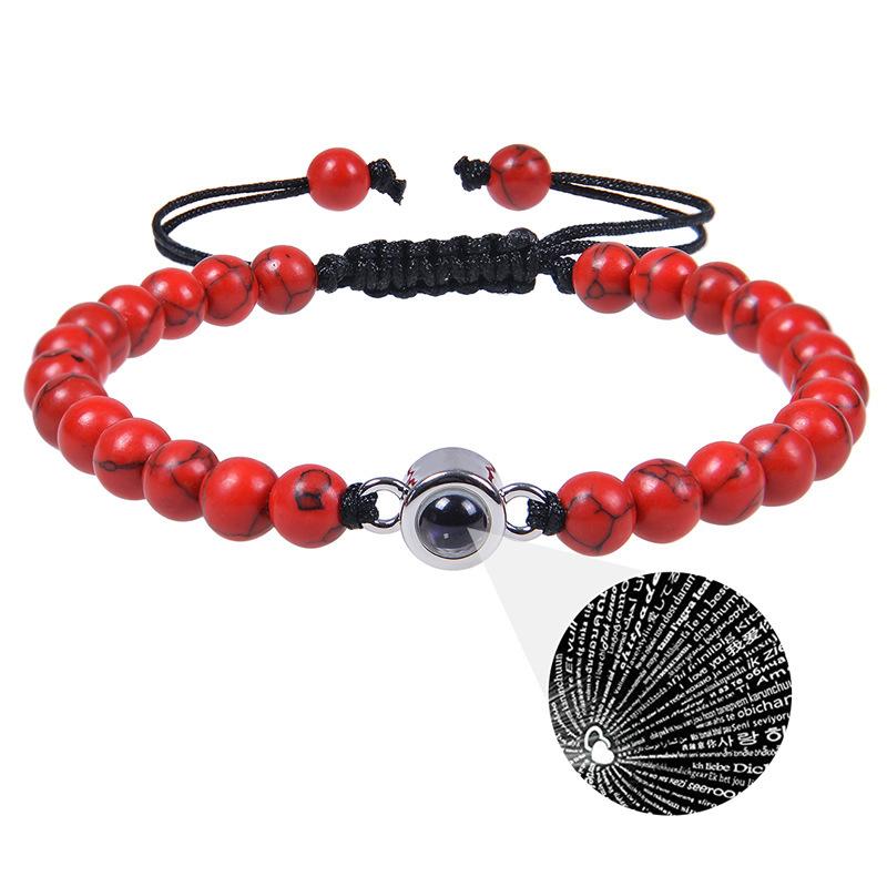 JYL TS Bracelet Anxiety  Mixed Beads Promotes Calm & Emotional Stability Red turquoise-projection темный орхидеи