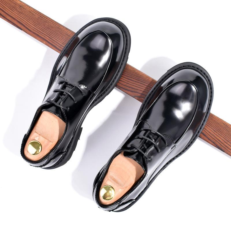 

Factory autumn new round head business dress leather shoes big head single shoes patent leather retro men s thick sole heightening big head shoes 44 чёрный