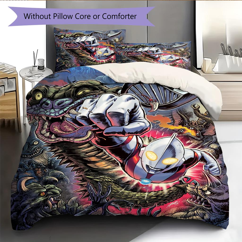 Ultraman Pattern Bedding Quilt Set Home Decoration Gift (1 * duvet cover + 2 * pillowcase without core)