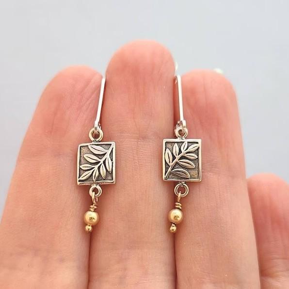 Vintage Square Inlaid Leaf Earrings Geometric Creativity Gold Silver Color Dangle Earrings for Women Jewelry