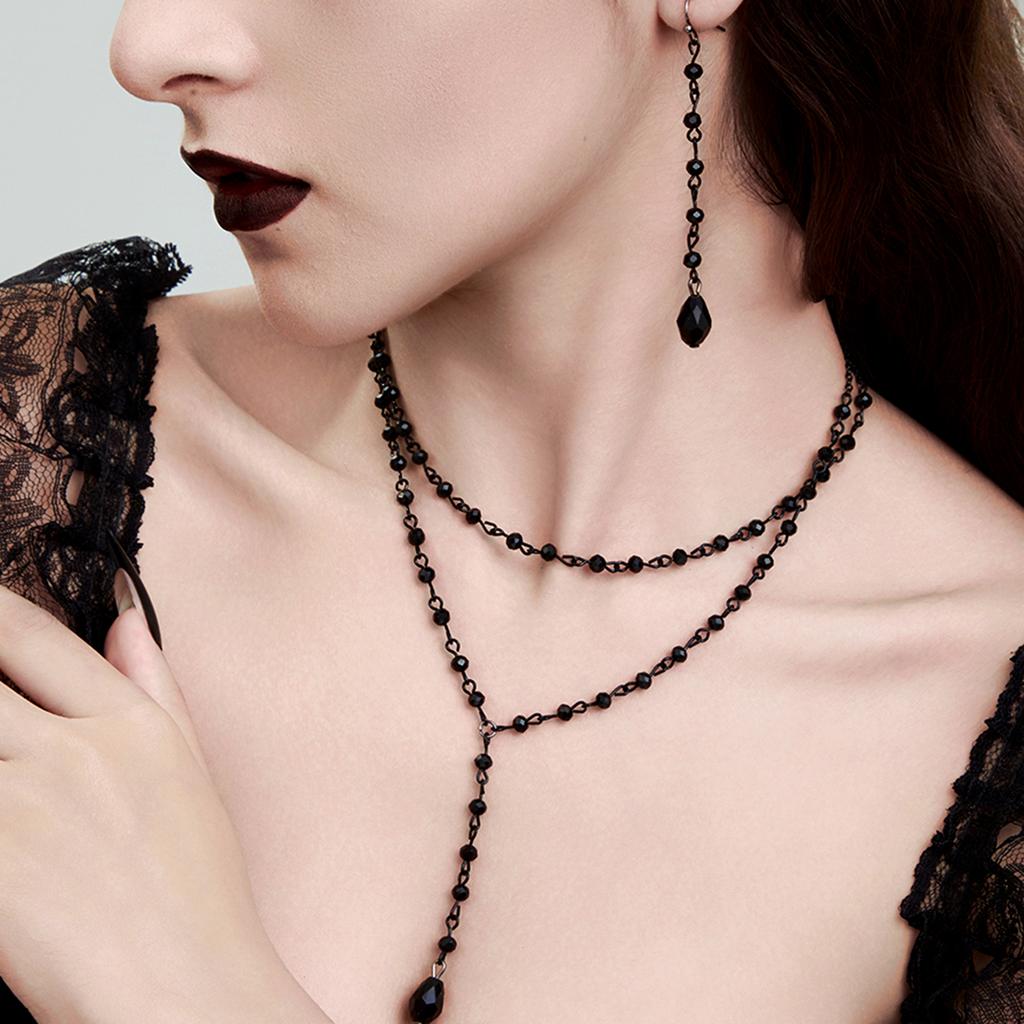 Ingemark Goth Černý Imitace Křišťálu Řetízek Náhrdelník Visací Náušnice pro Ženy Vintage Kříž Ježíš Měsíc Přívěsek Choker Šperky Set