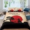 Japanese Samurai Bedding Set King/Queen/Full Size Japan Sunset Scenery Building Silhouette Polyester Duvet Cover Men Black Red