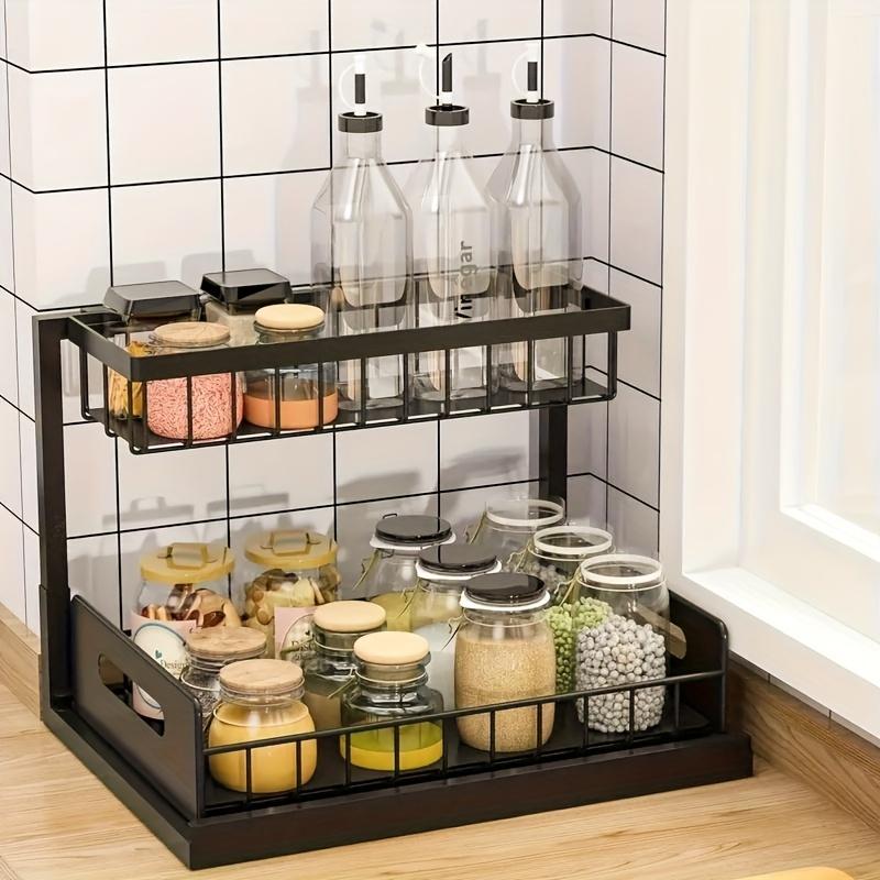 1/2 pieces double-layer kitchen sink storage rack, sliding pull-out cabinet finishing rack, metal drawer