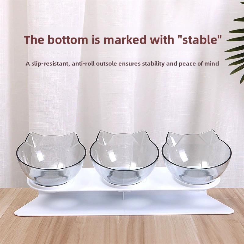 Three Pet Bowls: A High-legged Bowl for Protecting The Cervical Vertebrae of Cats and Dogs, A Tilted Anti-tipping Pet Food Bowl