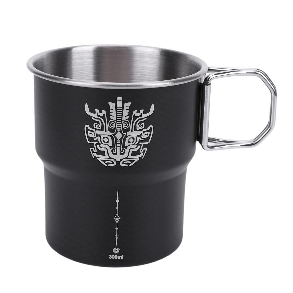 300ml Outdoor Camping Mug Stainless Steel Camping Water Cup with Foldable Handle Stackable Travel Cutlery Picnic Utensils