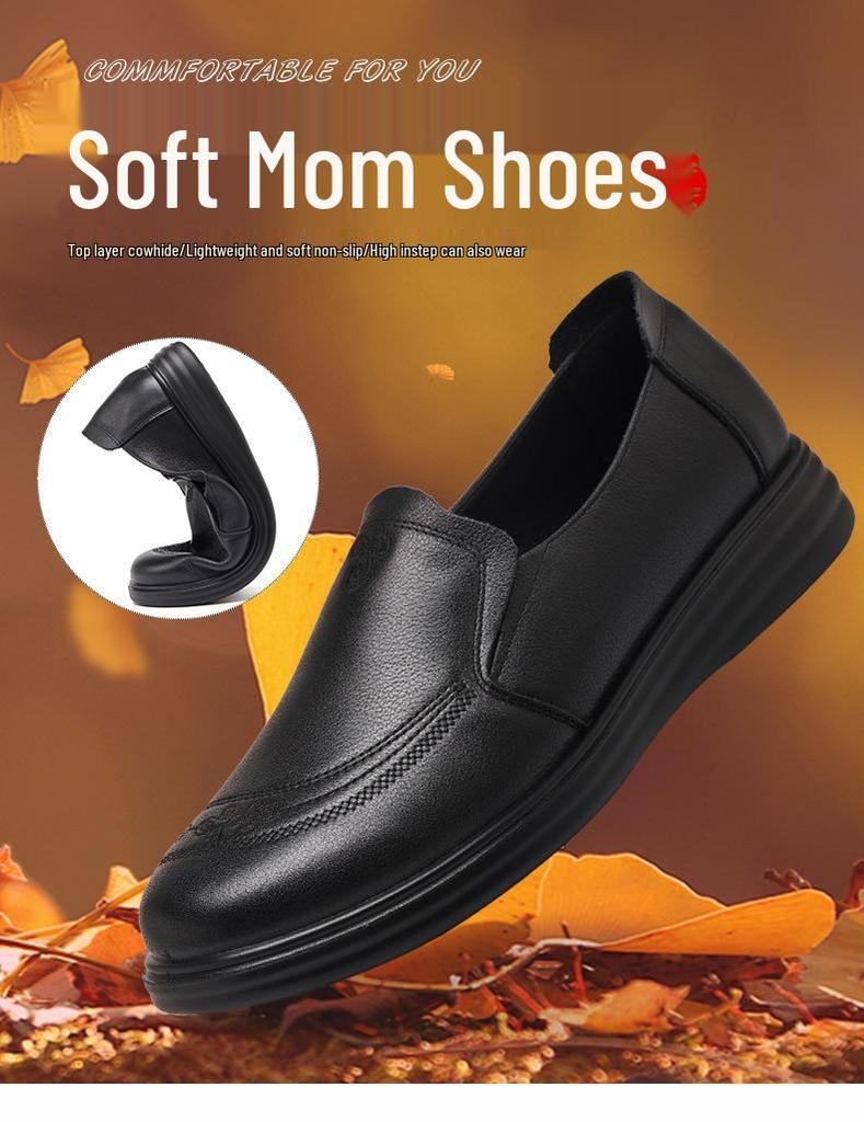 Autumn Flat Soft Sole Genuine Leather Non-Slip Shoes for Women - Comfortable Plus Size 801316