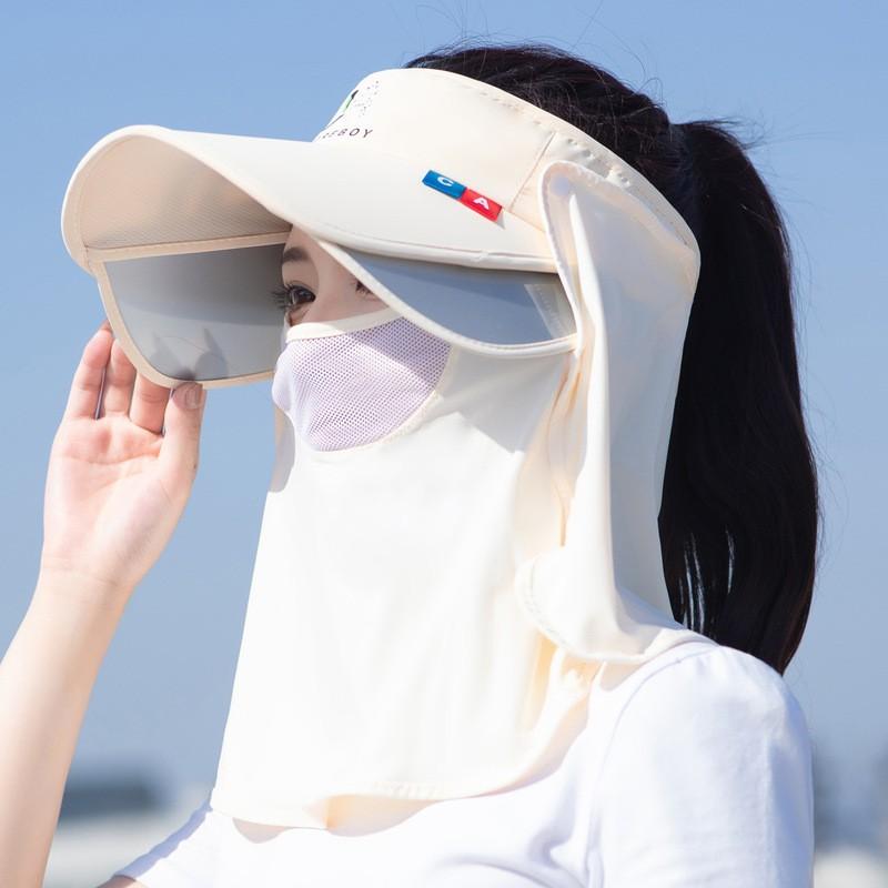 Womens UV Protection Sun Hat With Wide Brim Face Veil Breathable Mesh Visor Cap Beach Cycling Outdoor
