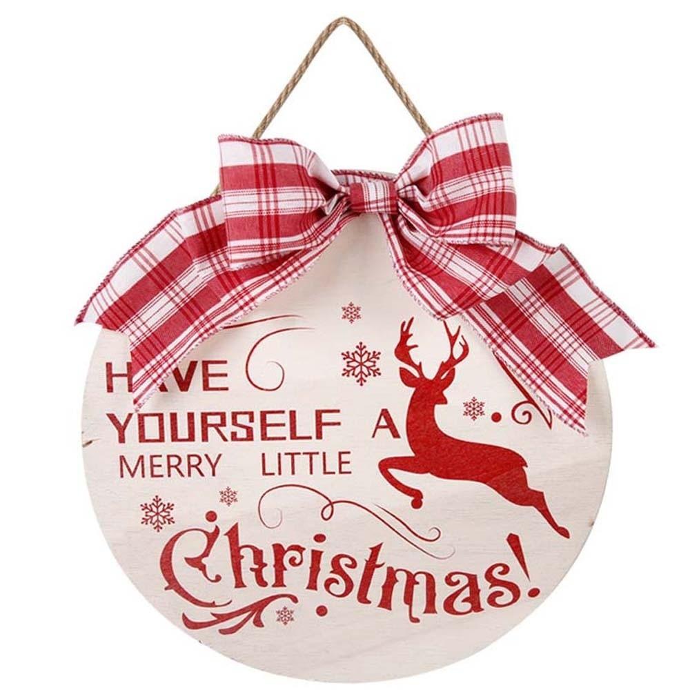 Bow Wooden Christmas Pendant Elk Christmas Door Decoration Shop Door Hanging Ornaments  Bar