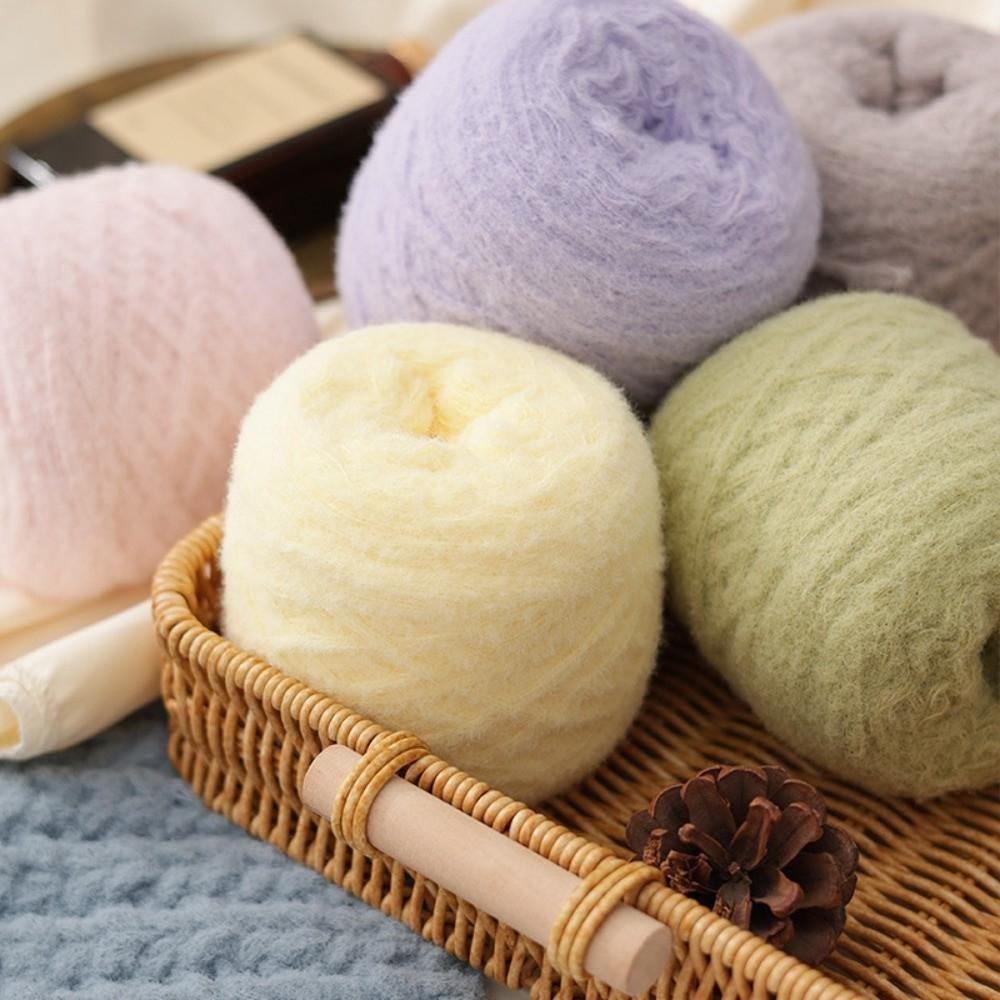 100g Neues flauschiges Mohairgarn Einfarbig Weiches Baumwollgarnknäuel Warm Mitteldick Strickschalgarn Strickpullover