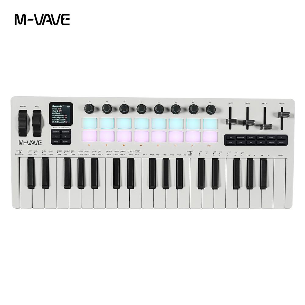 M-VAVE SMK-37 37 key PRO MIDI Keyboard 3 Octave Range Supports Wireless Connection to Multiple Systems16 Drum Pads Sound Source белый