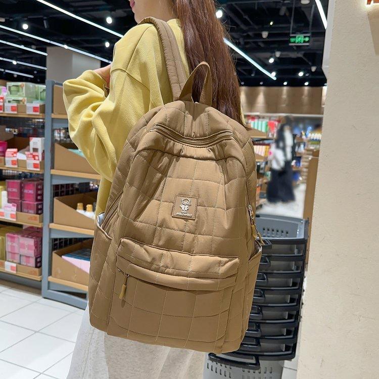 Schoolbag Korean Version Ins Simple Solid Color Backpack Bag Women's Large Capacity Versatile Square Student Schoolbag Fashion Casual Backpack