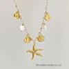 Conjunto de Pulsera y Collar Estilo Océano con Conchas y Estrellas Marinas de Acero Inoxidable