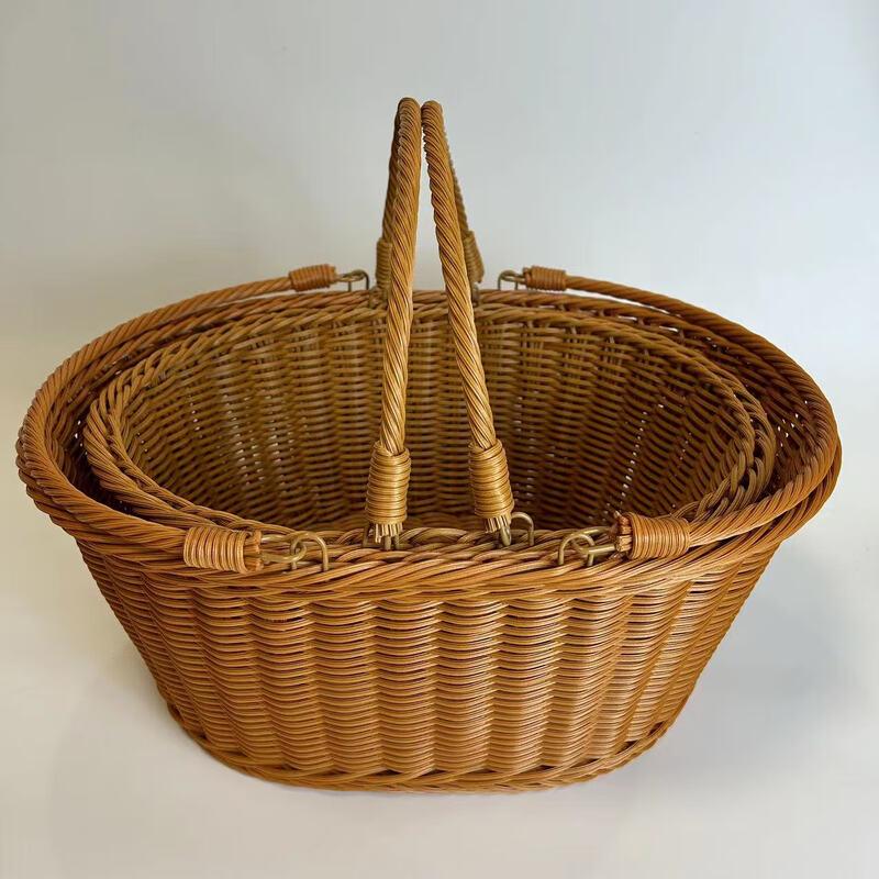 Yude Oval Bamboo Imitation Rattan Handheld Basket Set