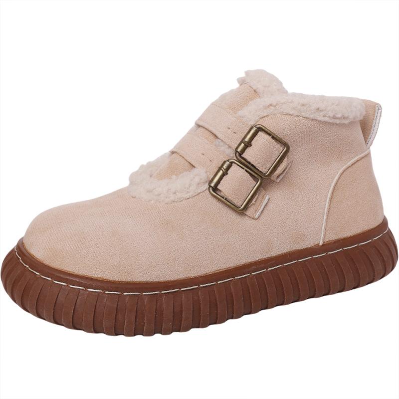 Retro thick-soled warm casual women's snow boots autumn and winter fashionable simple and versatile fur integrated Northeast cotton shoes