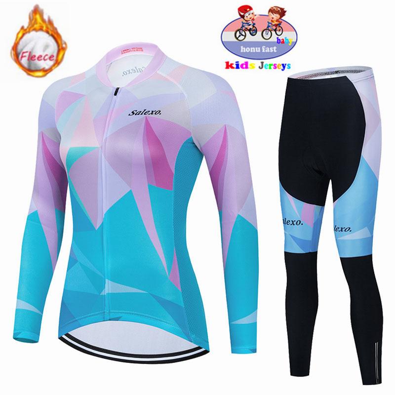 

2026 Winter Fleece Warm Cycling Suit Set Thermal Fleece Cycling Jersey Set MTB Bicycle Girl Cycling Clothes Warm Bike Children Cycling Clothing Suit XS