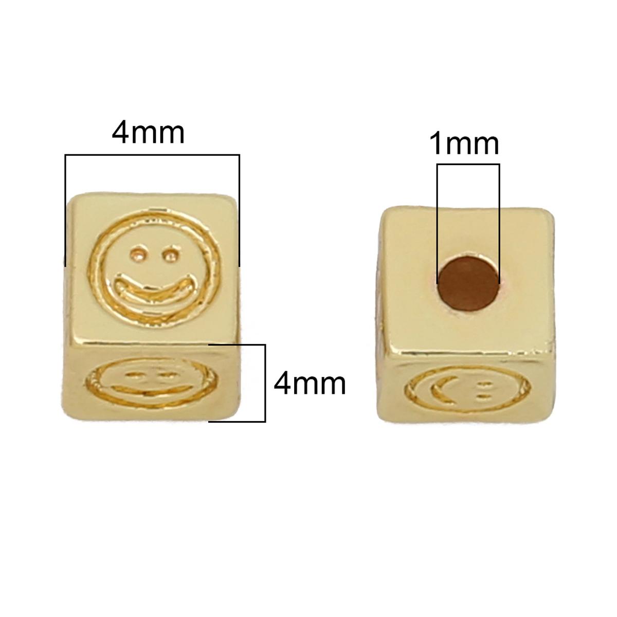 

Квадратные бусины из меди с улыбающимся лицом, гальваника, 14-каратное золотое покрытие, 2 шт./пакет 4x4mm*2pcs