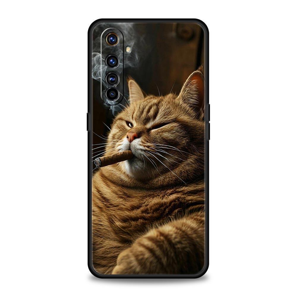Fashion Kitten Smoking Pattern Case For Realme C67 C63 C55 C53 C35 C25 C21 GT 2 3 5 6 10 11 12 13 Pro Plus Soft TPU Phone Cover