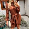 Women O-Neck  Long Sleeve Knit Stretchable Elasticity Slim Sweater Bodycons  Sweater Dress