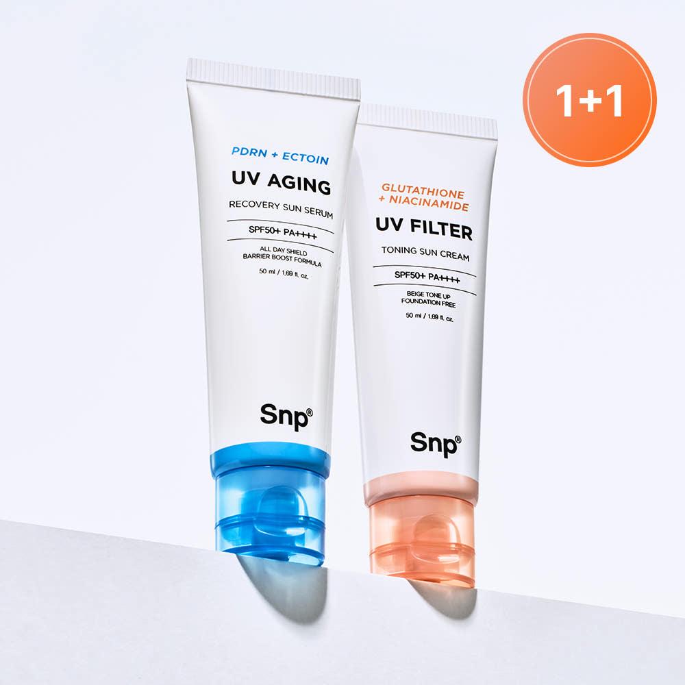 SNP Glutathione Tone-Up Sunscreen 50ml + PDRN Moisture Barrier Sun Serum 50ml Set