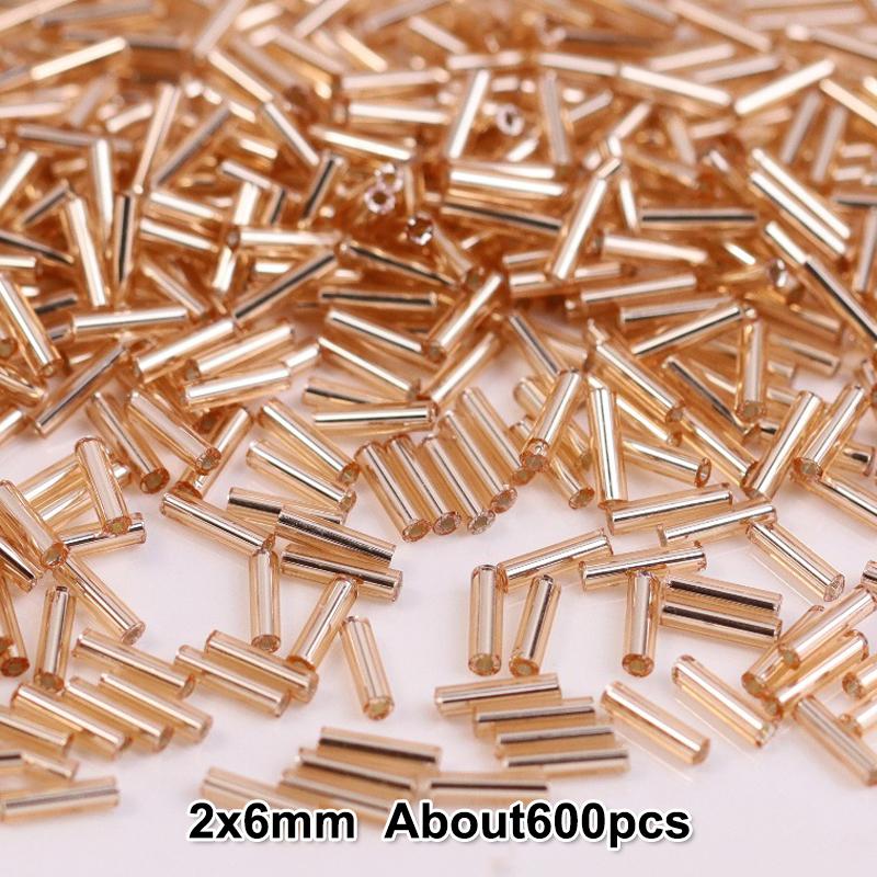 2x6mm Colorful Silver Core Czech Glass Seed Bugle Beads Tube Spacer Beads For Jewelry Making Garment Sewing Accessory