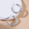 S925 Silver C-Shaped Stud Earrings: Shiny Pave-Set Fashion Luxury Round Hoops