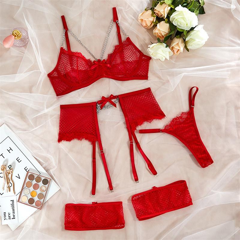 Women's Sexy Underwear Set Lace Fashion Sexy Lingerie See-though Garter Belt Thong Suit
