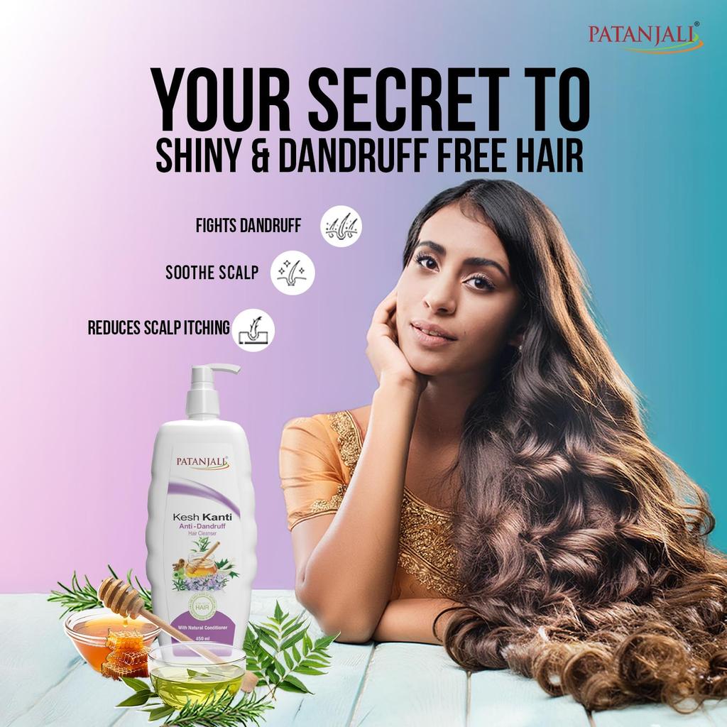 Patanjali Kesh Kanti Anti Dandruff Shampoo 450 ml X Pack Of 2 Herbal Hair Cleanser For Flake Control Clean Scalp Care