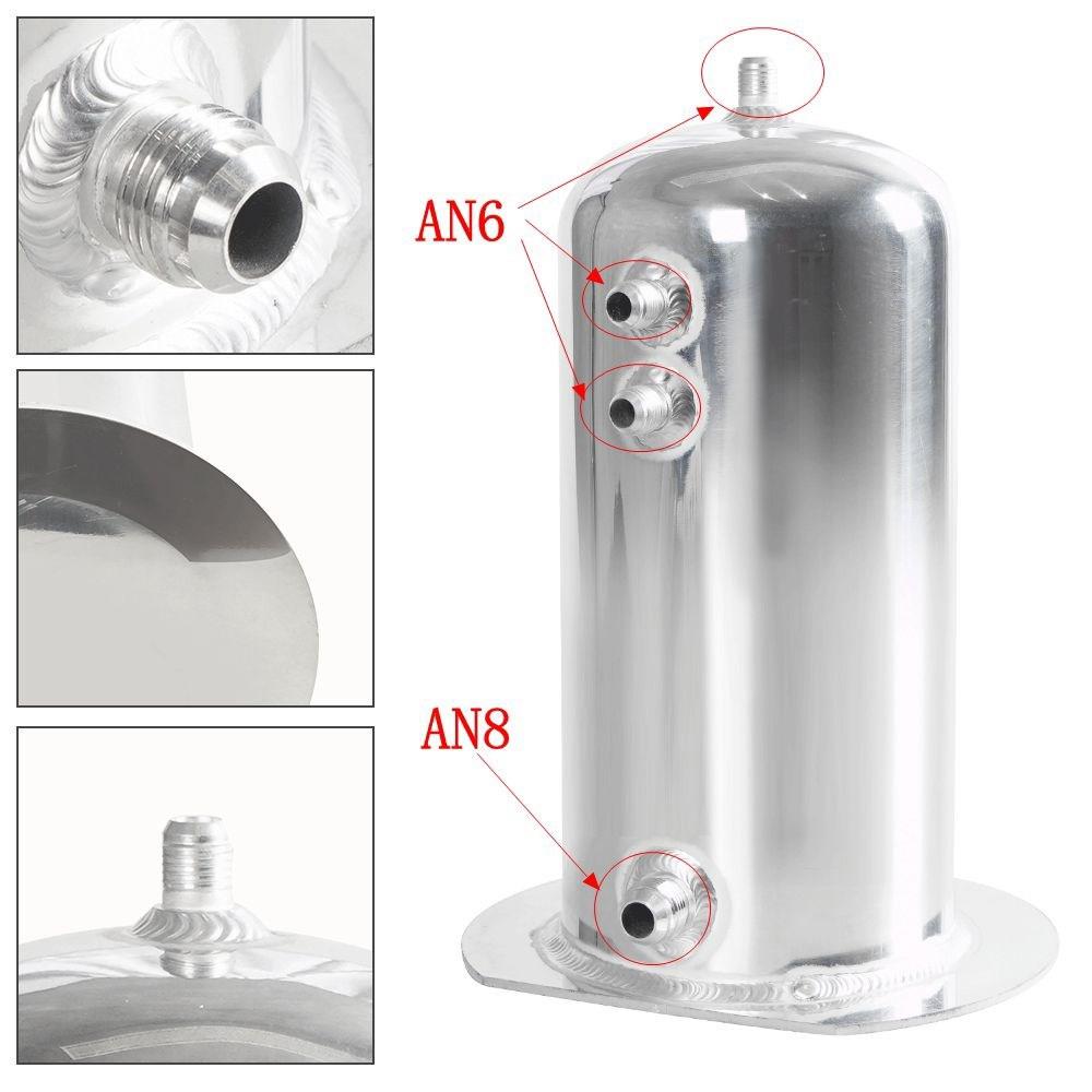 Universal 2.5L Fuel Surge Tank with Swirl Pot AN6 Out AN8 Dome Oil Catch Can Tank Aluminium Alloy Silver Polished