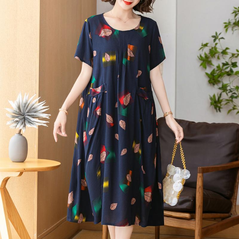

Элегантное платье больших размеров для женщин, длинные платья с короткими рукавами, летняя женская одежда среднего возраста 6XL