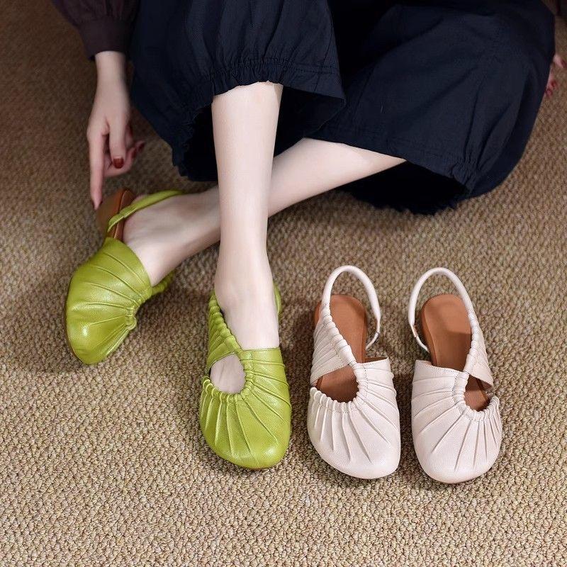 Fashion Original Toe Sandals 25 New Style Thick Heel Beach Roman Sandals Women's Shoes Top Layer Cowhide Low Heel Mom Shoes