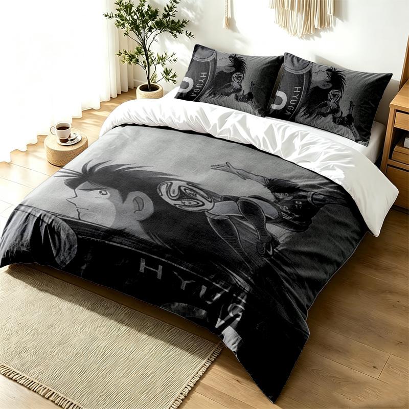 CAPTAIN TSUBASA 3pc Duvet Cover Set Simple Modern Bedding Set Wrinkle Resistant Soft Fabric All Season Use a perfect gift