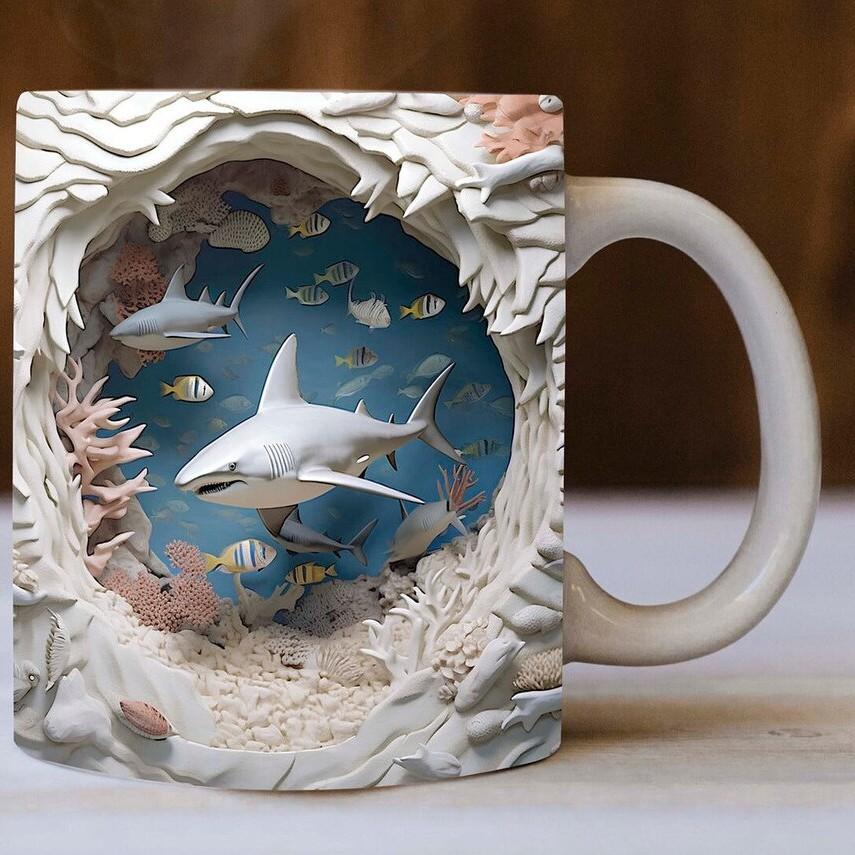 3D Ocean Shark Ceramic Coffee Mark Cup Tea Cup Fish New Gift Hole Ocean