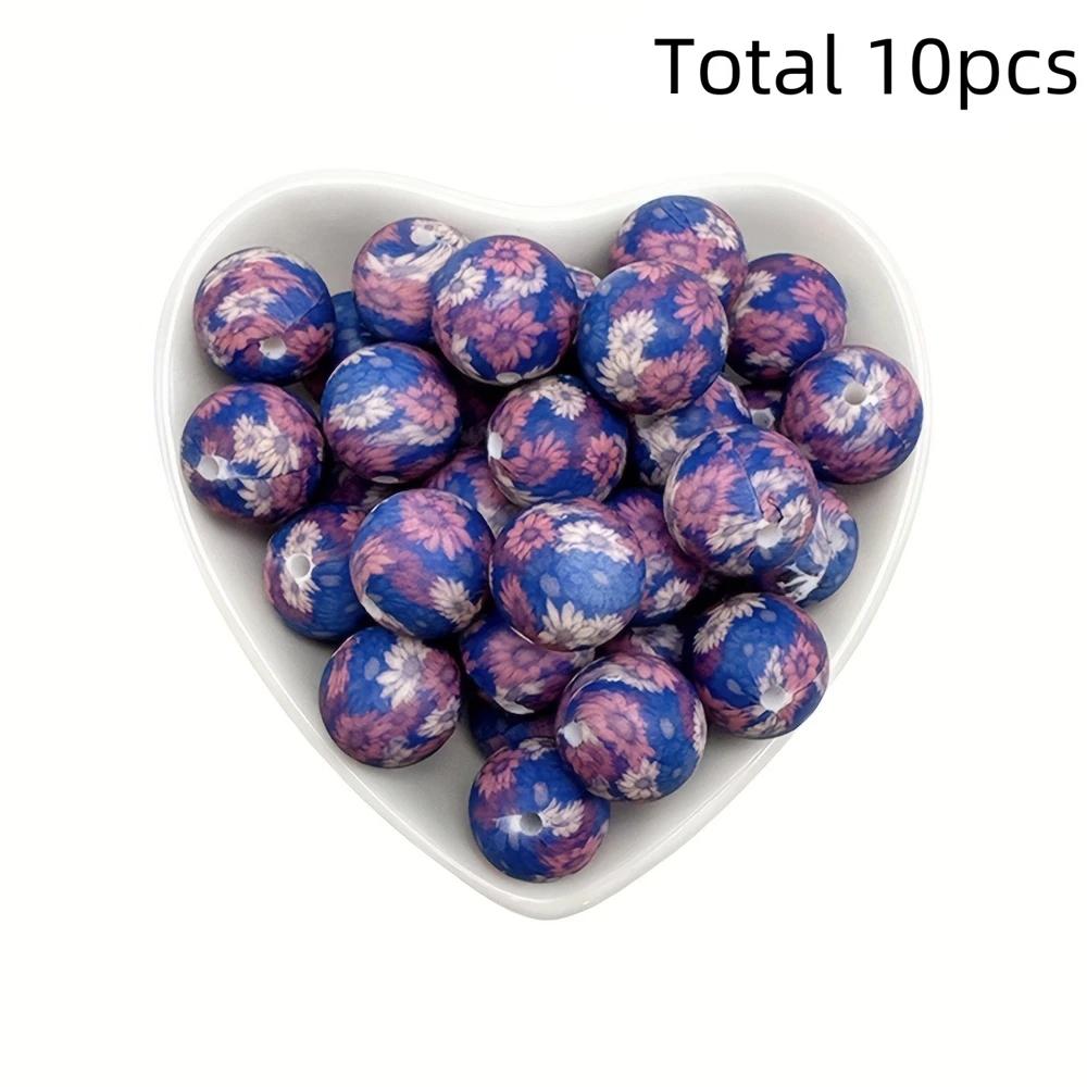 10/10pcs 15mm silicone beads with various styles of printed patterns, perfect DIY bead handmade accessories, fashionable jewelry