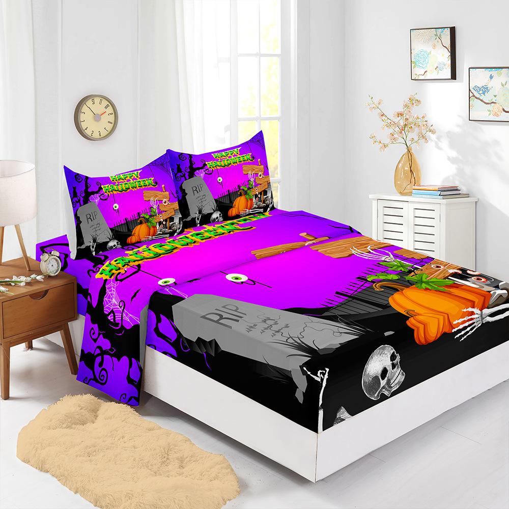 Four-Piece Mattress Set 3D Digital Printing Mattress Protective Cover Halloween Witch Mattress